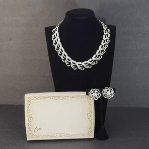 Coro Pegasus Necklace Earrings Demi Parure Silver Tone Scroll Openwork Vintage